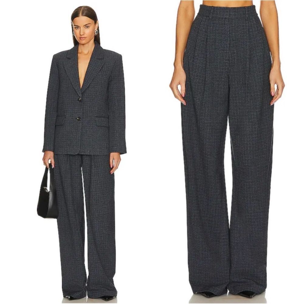 L'Academie Charcoal Herringbone Wide Leg Pants